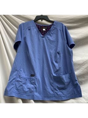 Koi Basics Light Blue Short-Sleeved Scrub Shirt, Size 2X